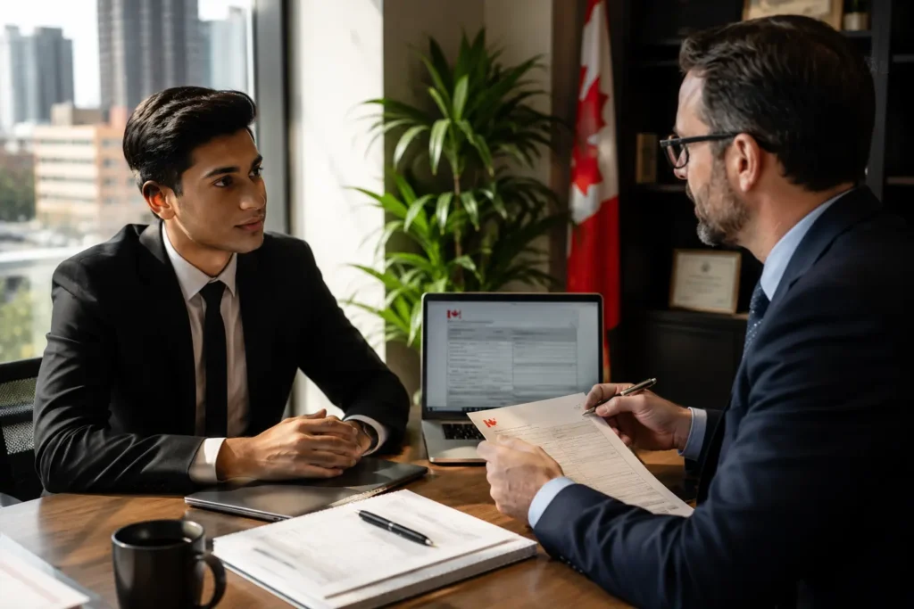 International graduate reviewing Manitoba Career Employment Pathway eligibility with an immigration lawyer