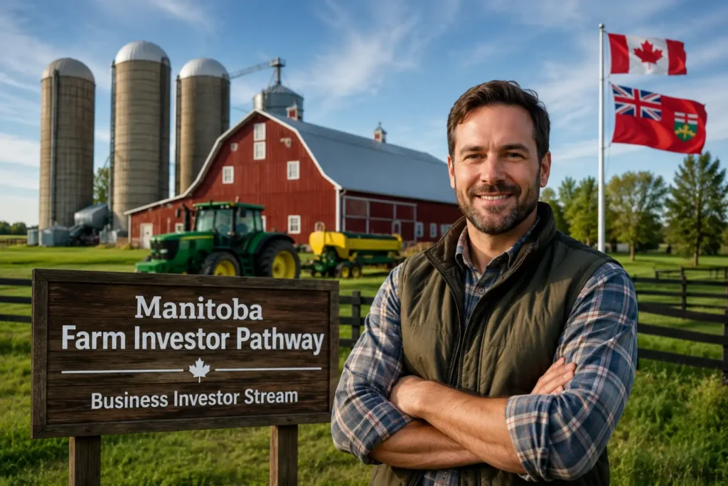 Farm owner walking a rural Manitoba farm being considered under the Manitoba Farm Investor Pathway