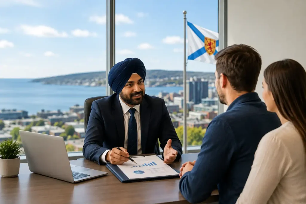 Professional immigration lawyer consulting entrepreneurs about the Nova Scotia Entrepreneur Category business immigration program in Canada.